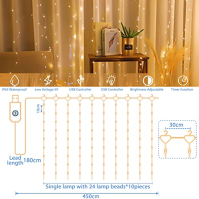 Amzeeniu String Light Curtain 3m X 3m, 300 LED USB String Light Curtain 8 módů s dálkovým ovládáním, 10 háčků, LED Fairy Lights,